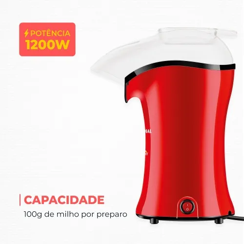 Pipoqueira elétrica com bico direcionador 1.200W vermelha Popflix - PP-03  110V