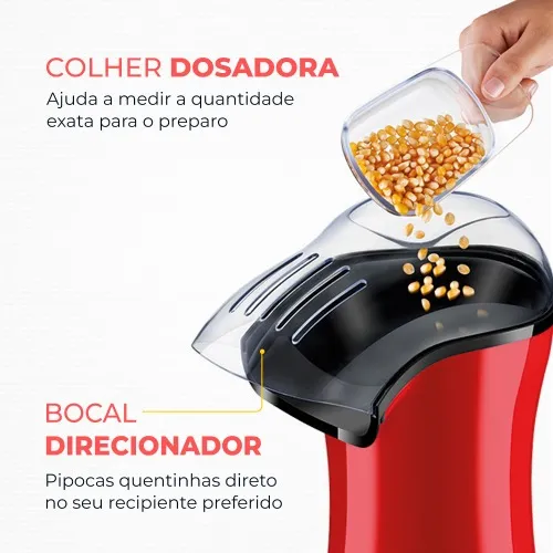 Pipoqueira elétrica com bico direcionador 1.200W vermelha Popflix - PP-03  110V