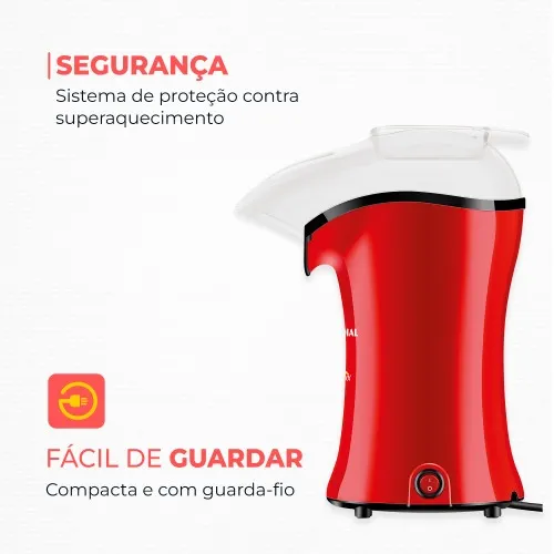 Pipoqueira elétrica com bico direcionador 1.200W vermelha Popflix - PP-03  110V
