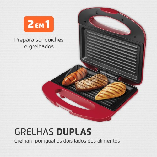Sanduicheira Grill antiaderente 800 watts inox - S-19  110V Sanduicheira Grill antiaderente 800 watts inox - S-19  110V