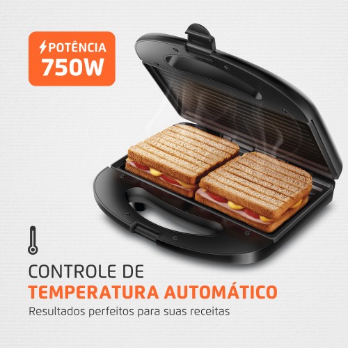 Sanduicheira Grill antiaderente 750 watts inox - S-20  220V