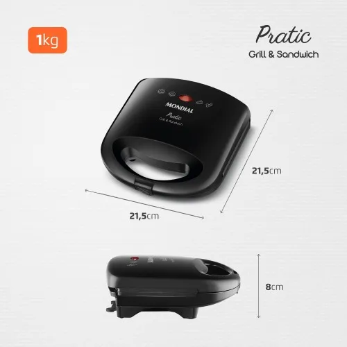 Sanduicheira Grill antiaderente 750 watts Pratic Grill - SN-01  220V