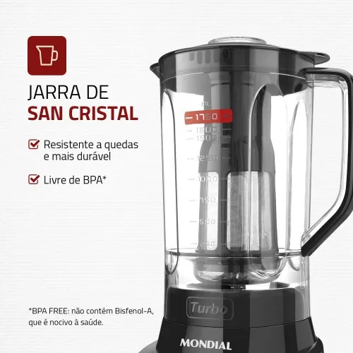 Liquidificador 5 velocidades 900 watts full black - L-900-FB  110V