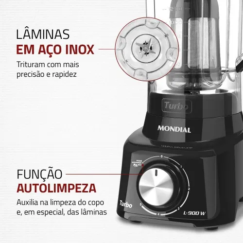 Liquidificador 5 velocidades 900 watts full black - L-900-FB  110V