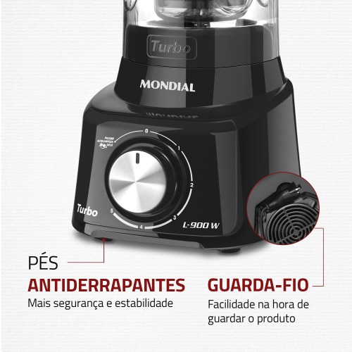 Liquidificador 5 velocidades 900 watts full black - L-900-FB 220V Liquidificador 5 velocidades 900 watts full black - L-900-FB 220V