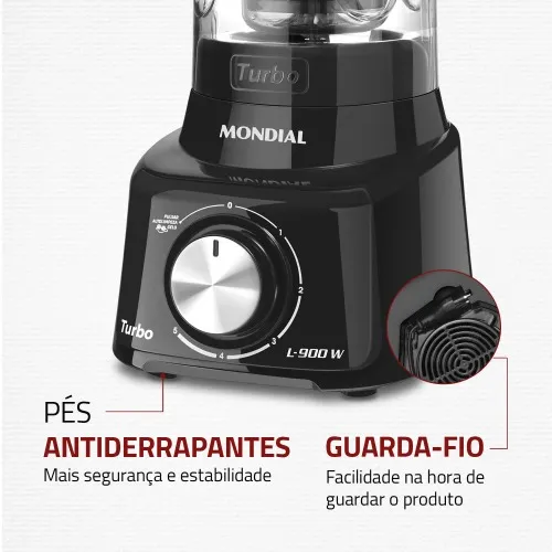 Liquidificador 5 velocidades 900 watts full black - L-900-FB  110V