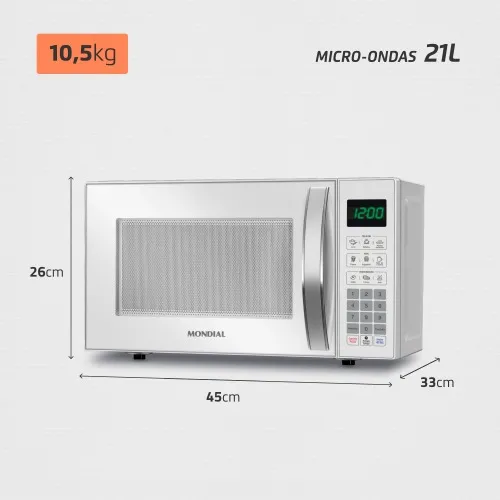 Micro-ondas 21 litros 1200W 10 níveis de potência - MO-01-21-W  110V