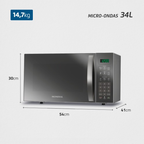 Micro-ondas 34 litros 1400W espelhado 10 níveis de potência- MO-02-34-E  220V Micro-ondas 34 litros 1400W espelhado 10 níveis de potência- MO-02-34-E  220V