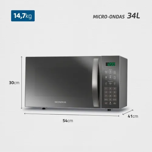 Micro-ondas 34 litros 1400W espelhado 10 níveis de potência- MO-02-34-E  220V