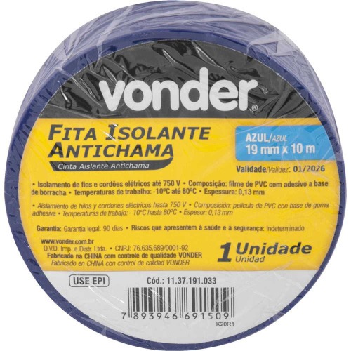 Fita isolante 19 mm x 10 m azul com 10 pe�as