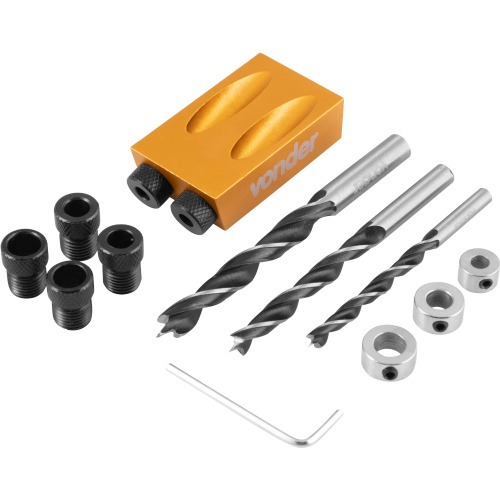 Jogo de gabarito de fura��o em �ngulo para marceneiro com 14 pe�as