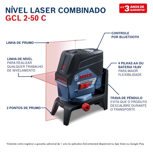 Nível a laser 2 linhas 2 pontos de prumo alcance 20 m com acessórios e maleta - GCL 2-50 C Nível a laser 2 linhas 2 pontos de prumo alcance 20 m com acessórios e maleta - GCL 2-50 C