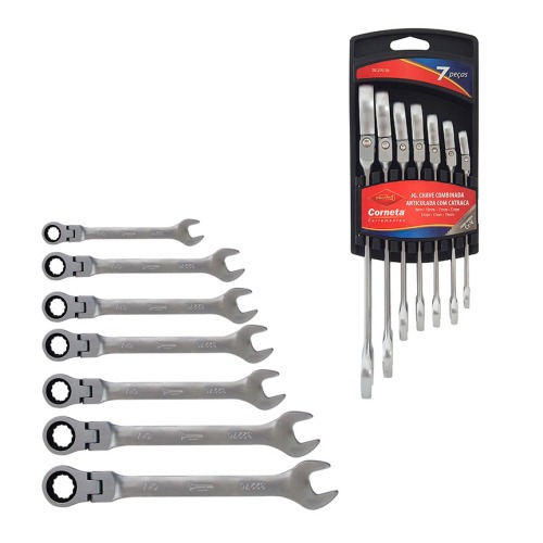 Jogo de chave combinada com catraca articulada 8 a 19 mm 7 peas - 3227070