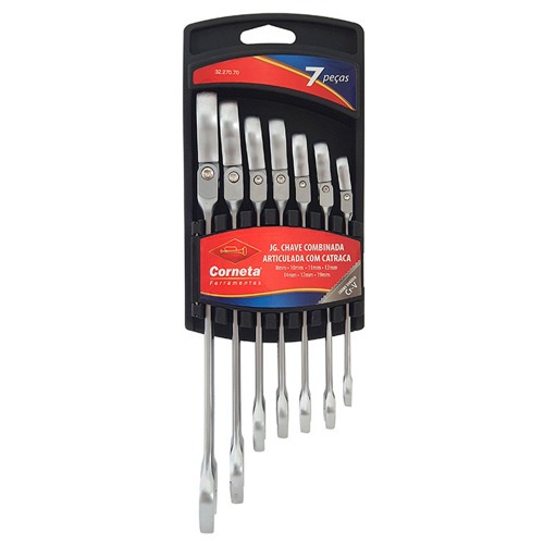 Jogo de chave combinada com catraca articulada 8 a 19 mm 7 peas - 3227070