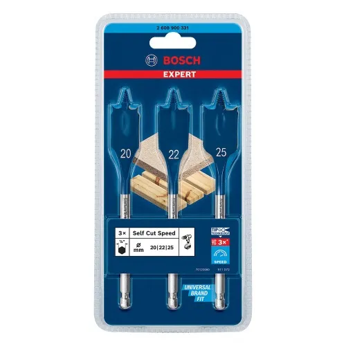 Jogo de broca chata para madeira 20 a 25 mm com 3 peças - Expert Self Cut Speed
