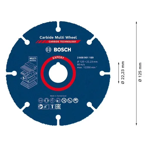 Disco de corte multi material em tungstênio 125 x 22,23 mm - Expert Carbide Multi Wheel