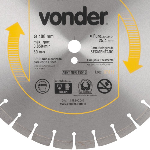 Disco diamantado segmentado 400 mm para refratários - F25 Disco diamantado segmentado 400 mm para refratários - F25
