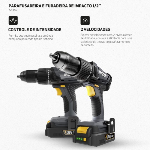 Combo Furadeira Parafusadeira de impacto K21 ID03 + Chave de impacto K21 CH01 21V - K21 KT01 110V/220V Combo Furadeira Parafusadeira de impacto K21 ID03 + Chave de impacto K21 CH01 21V - K21 KT01 110V/220V