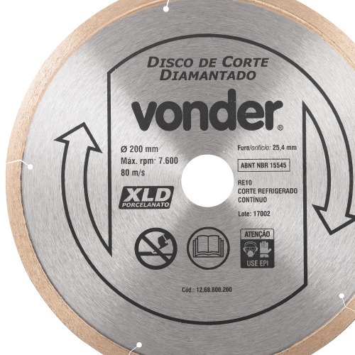 Disco diamantado contínuo 200 mm para porcelanato Disco diamantado contínuo 200 mm para porcelanato