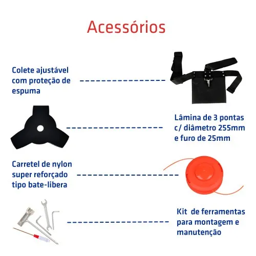 Roçadeira lateral a gasolina 1,7 hp 42,7 cc 2 tempos - SKIM4200