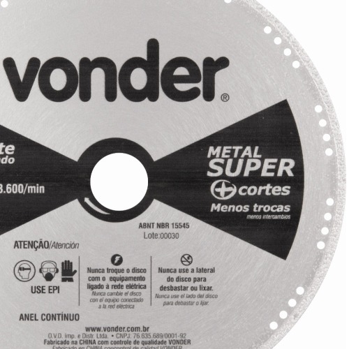 Disco diamantado liso 180 mm para ao carbono e inox