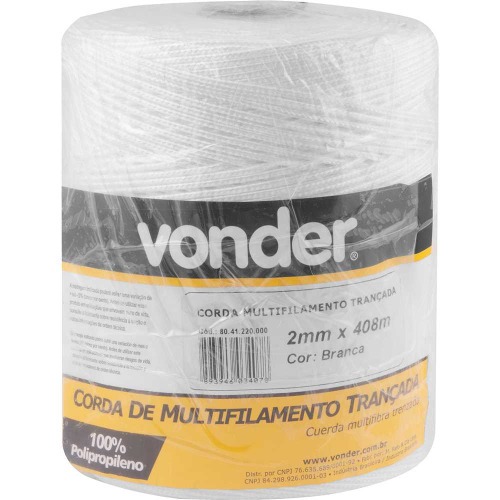 Corda multifilamento 2,0 mm branca rolo com 408 metros