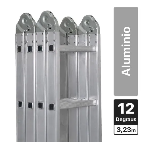 Escada multifuncional de alumínio 4 x 3 com 12 degraus 13 em 1 - ESC0292