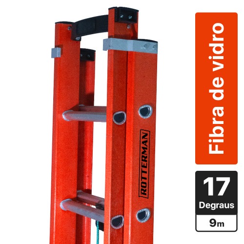 Escada de fibra de vidro extensível 5,10 x 9 m 34 degraus - ESC51090 Escada de fibra de vidro extensível 5,10 x 9 m 34 degraus - ESC51090