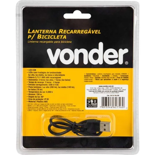 Lanterna dianteira para bicicleta recarregável 