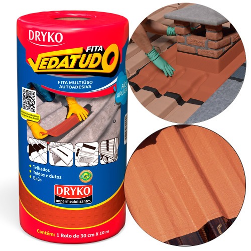 Fita manta asfáltica telhado terracota auto adesiva 30 cm x 10 m - Vedatudo Fita manta asfáltica telhado terracota auto adesiva 30 cm x 10 m - Vedatudo