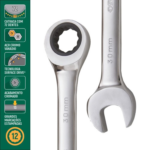 Chave combinada com catraca 30 mm ao cromo vandio - ST43218ST