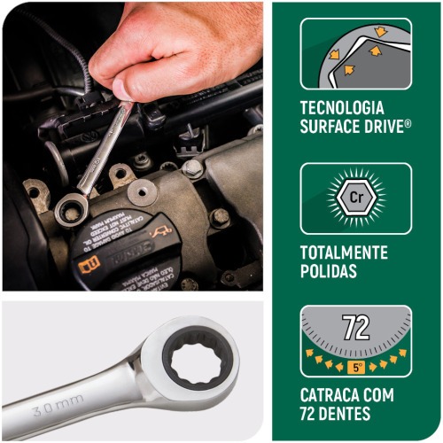 Chave combinada com catraca 30 mm ao cromo vandio - ST43218ST