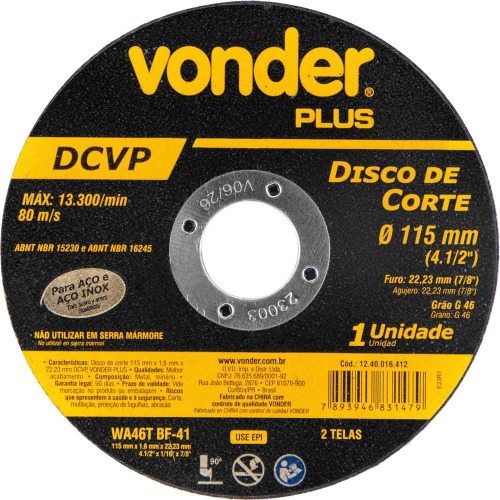 Disco de corte para metal e inox 4.1/2