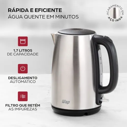 Chaleira elétrica 1,7 litros 1200 watts em aço inox - Prosdócimo WCE1  110V