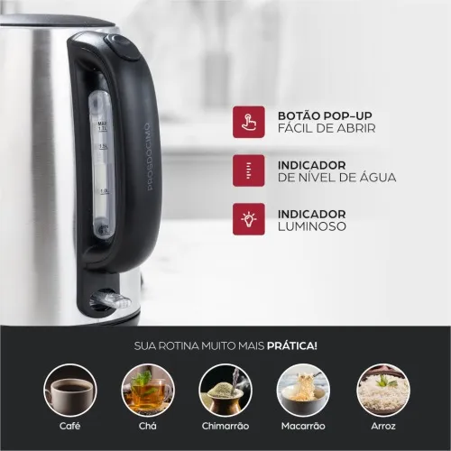 Chaleira elétrica 1,7 litros 1200 watts em aço inox - Prosdócimo WCE1  110V