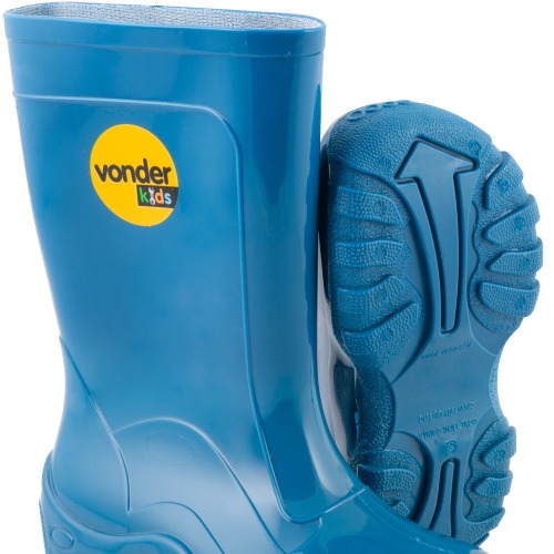 Bota infantil de PVC azul com forro  