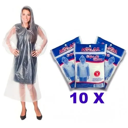 Kit 10 Capas de chuva descartáveis transparentes 