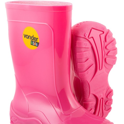 Bota infantil de PVC rosa com forro   Bota infantil de PVC rosa com forro