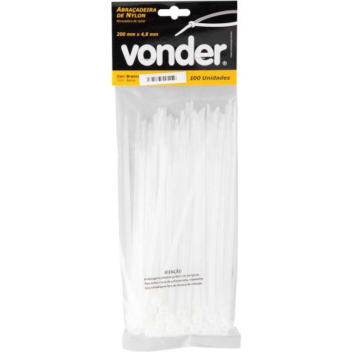 Abraçadeira de nylon branca 4,8 mm x 20 cm com 100 peças Abraçadeira de nylon branca 4,8 mm x 20 cm com 100 peças