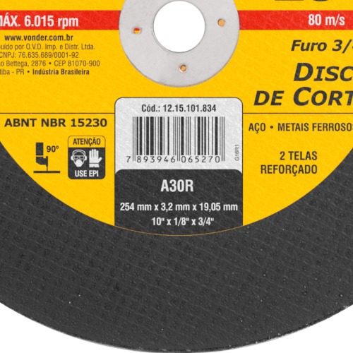 Disco de corte 254 x 3,2 x 19,05 mm Disco de corte 254 x 3,2 x 19,05 mm