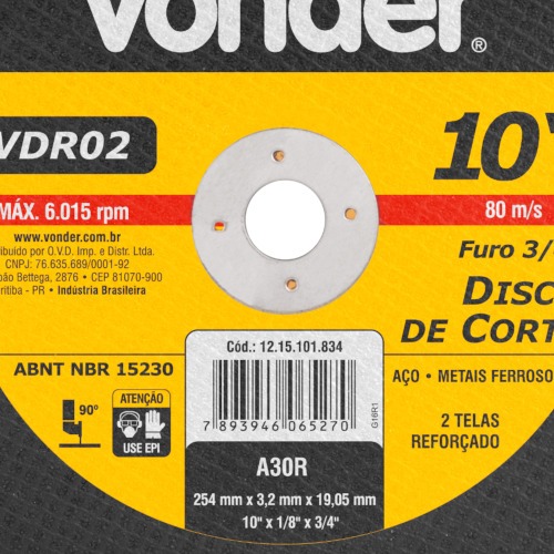 Disco de corte 254 x 3,2 x 19,05 mm Disco de corte 254 x 3,2 x 19,05 mm