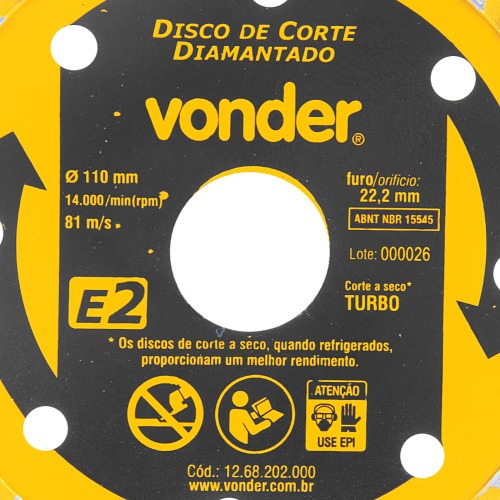 Disco diamantado turbo 110 mm para m�rmore e concreto - Turbo E2