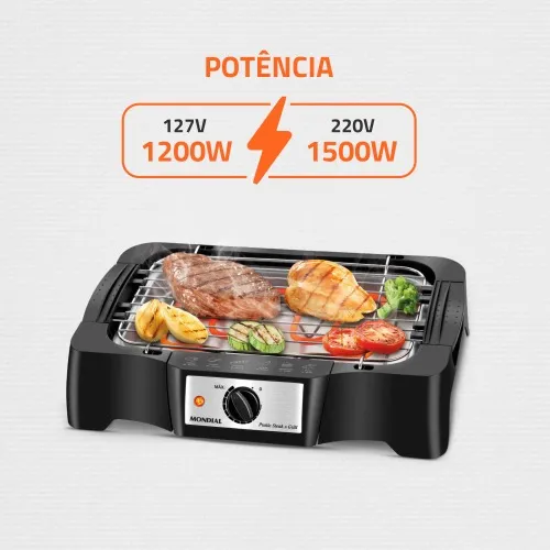 Churrasqueira elétrica portátil 1.200 watts Pratic Steak & Grill - CH-07  110V