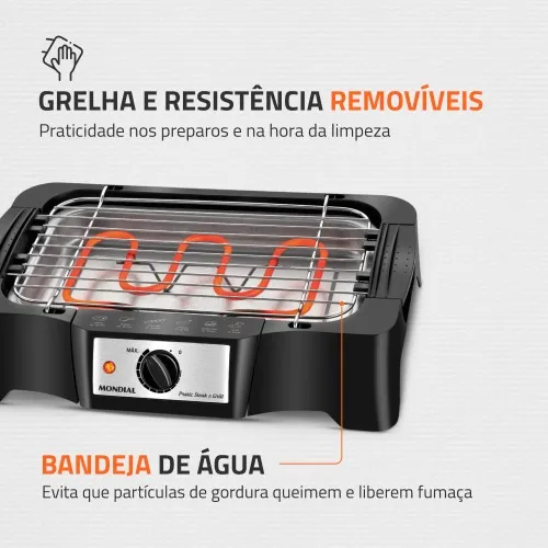 Churrasqueira elétrica portátil 1.200 watts Pratic Steak & Grill - CH-07  110V