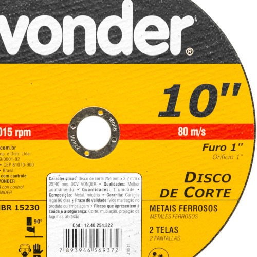 Disco de corte 254 x 3,2 x 25,40 mm - DCV 