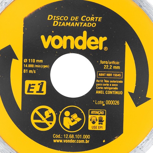 Disco diamantado liso 110 mm para m�rmore e cer�mica - E1