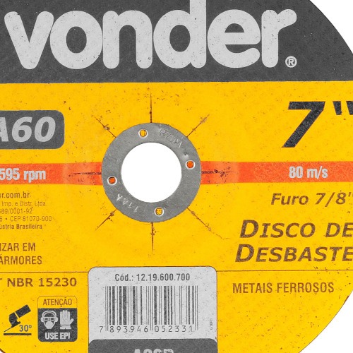 Disco de desbaste para metal 180 x 6,4 x 22,23 mm - VDA-60 