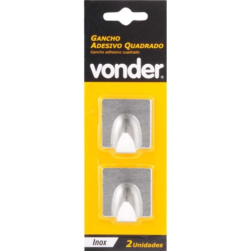 Gancho adesivo quadrado em inox com 2 pe�as