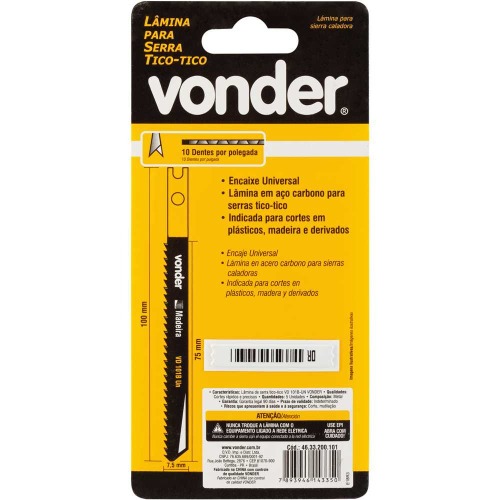 L�mina serra tico tico 100 mm 10 dentes para madeira 5 pe�as - VD 101B-UN