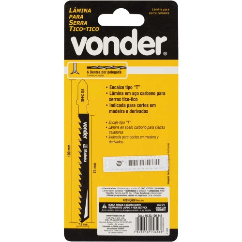 Lâminas serra tico tico 100 mm 6 dentes para madeira 5 peças - VD 244D Lâminas serra tico tico 100 mm 6 dentes para madeira 5 peças - VD 244D
